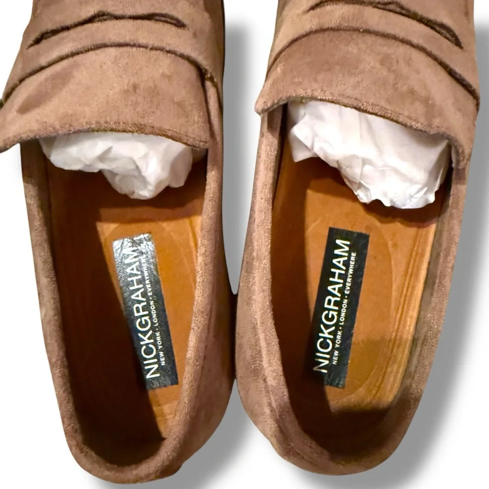 Nick Graham Altred Brown Faux Suede Slip on Penny Loafer Dress Shoes Sz‎ 8 NEW